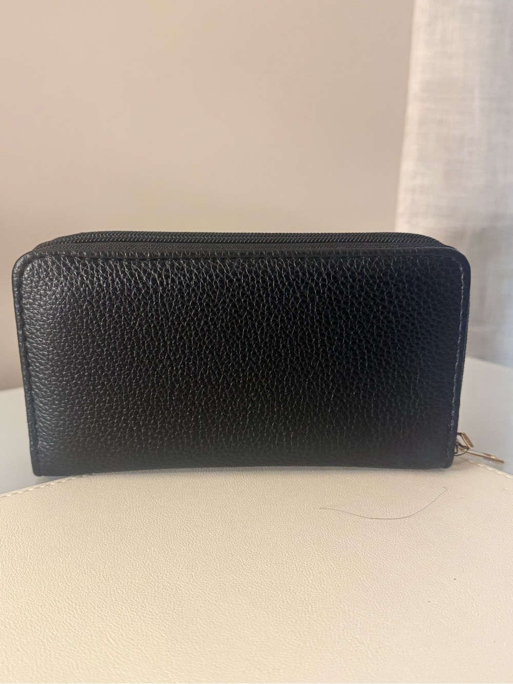 Large Black double Zip-Around vegan Leather Wallet with Wristlet & gold hardware